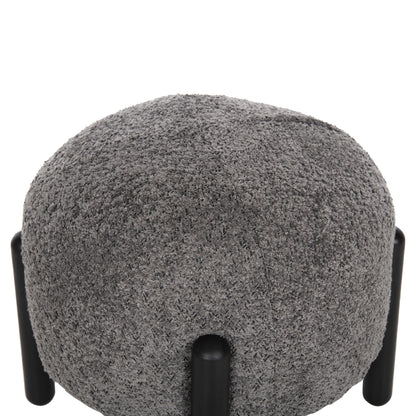 Stool Round Ewan Hm9596.01 Grey Boucle Fabric-black Metal Legs Φ45x36hcm.