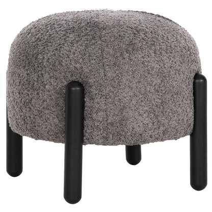Stool Round Ewan Hm9596.01 Grey Boucle Fabric-black Metal Legs Φ45x36hcm.