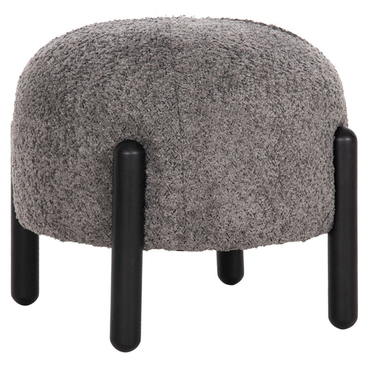 Stool Round Ewan Hm9596.01 Grey Boucle Fabric-black Metal Legs Φ45x36hcm.
