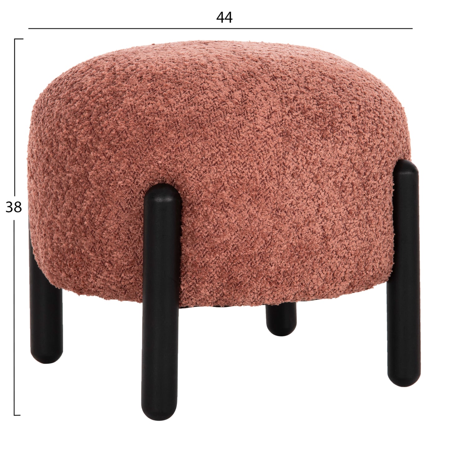 Stool Round Ewan Hm9596.02 Pink Boucle Fabric-black Metal Legs Φ45x36hcm.