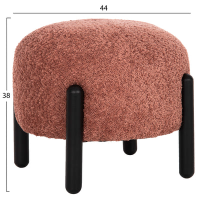 Stool Round Ewan Hm9596.02 Pink Boucle Fabric-black Metal Legs Φ45x36hcm.