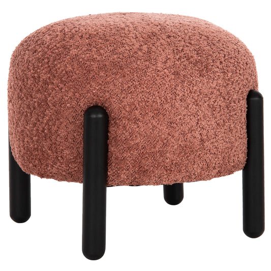 Stool Round Ewan Hm9596.02 Pink Boucle Fabric-black Metal Legs Φ45x36hcm.