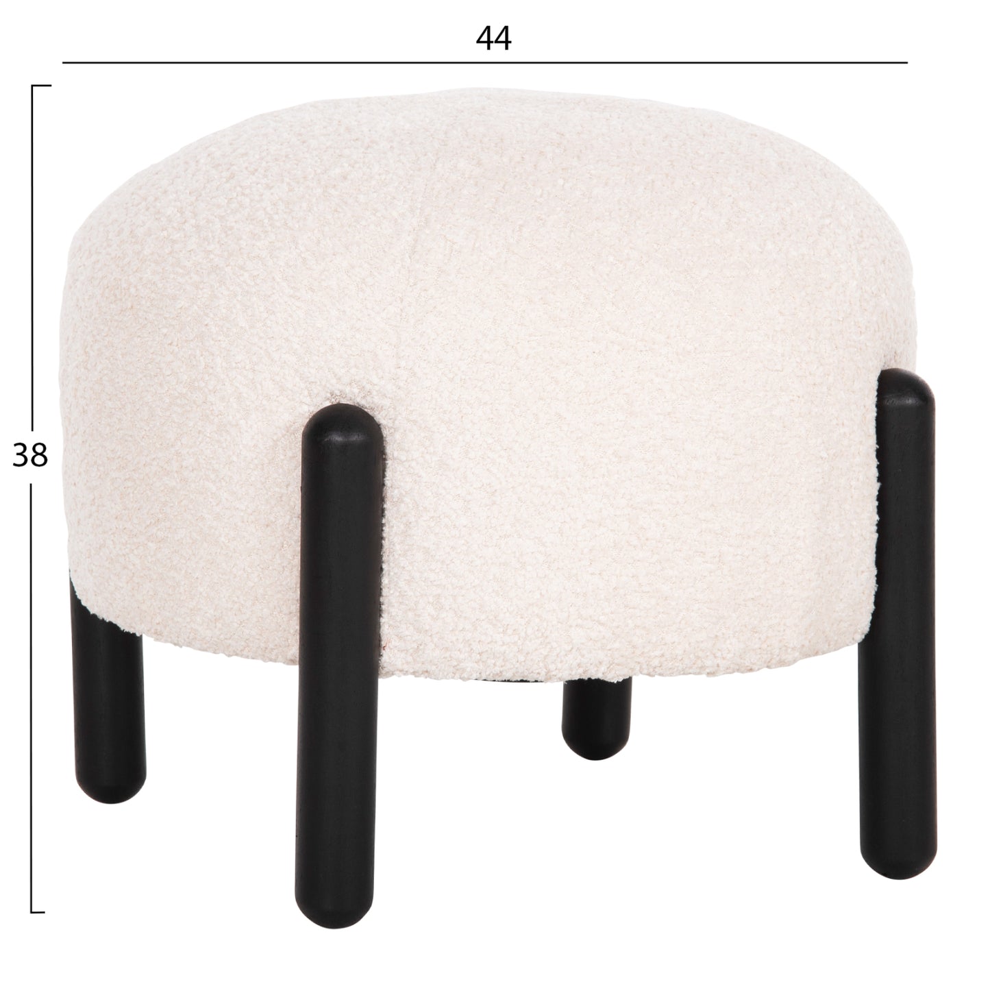 Stool Round Ewan Hm9596.06 Ecru Boucle Fabric-black Metal Legs Φ45x36hcm.