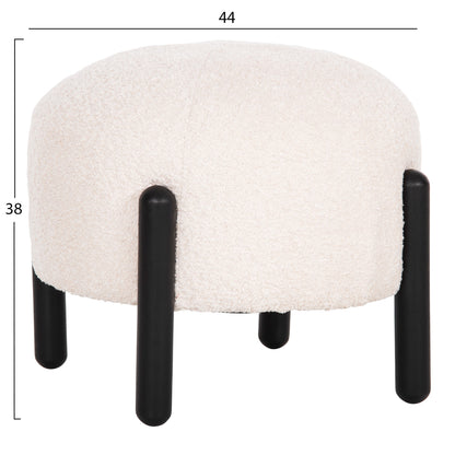 Stool Round Ewan Hm9596.06 Ecru Boucle Fabric-black Metal Legs Φ45x36hcm.