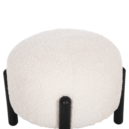 Stool Round Ewan Hm9596.06 Ecru Boucle Fabric-black Metal Legs Φ45x36hcm.