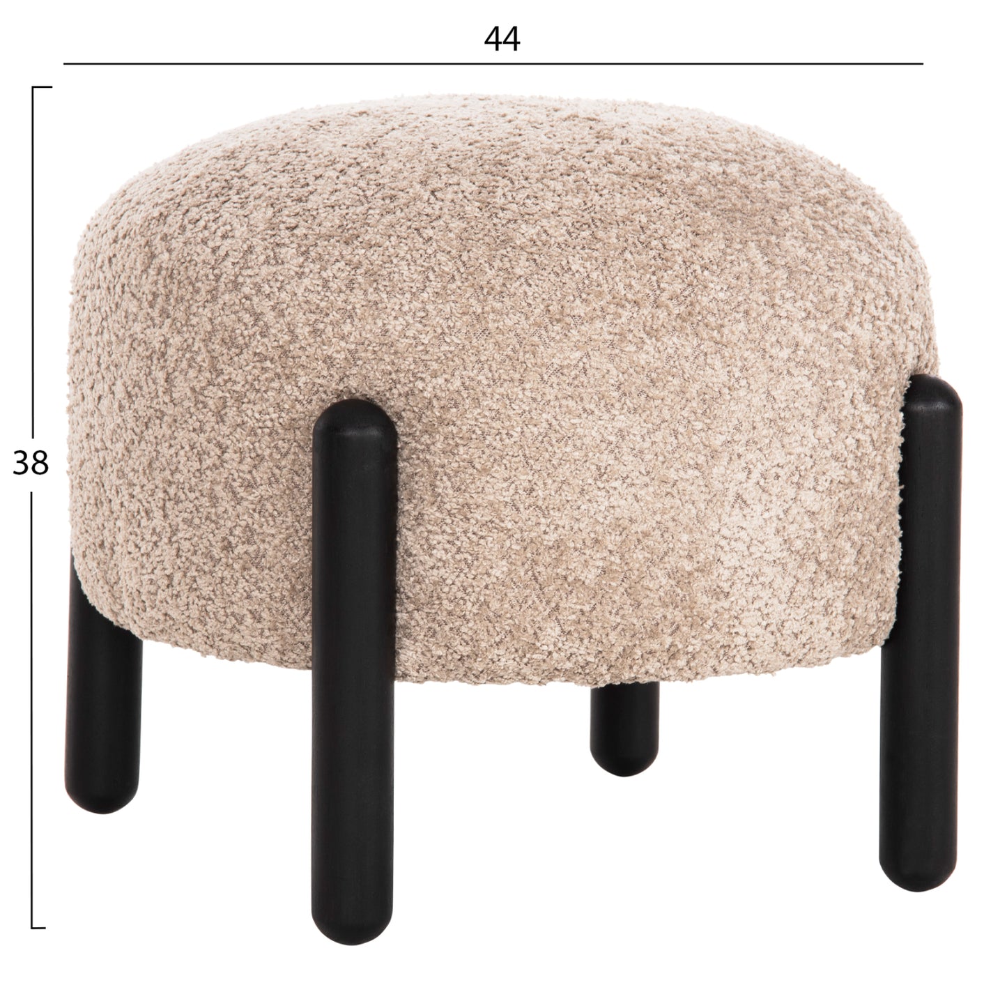 Stool Round Ewan Hm9596.08 Beige Boucle Fabric-black Metal Legs Φ45x36hcm.