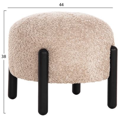 Stool Round Ewan Hm9596.08 Beige Boucle Fabric-black Metal Legs Φ45x36hcm.