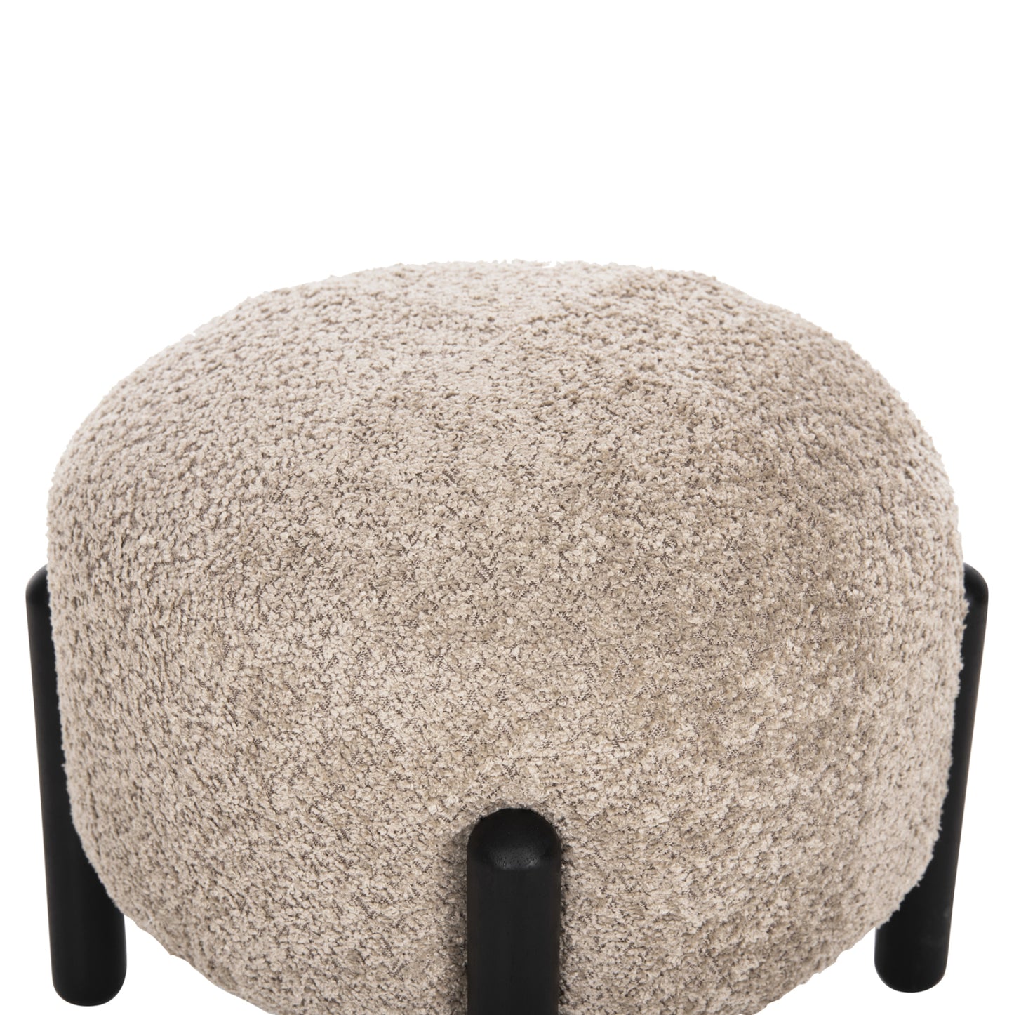 Stool Round Ewan Hm9596.08 Beige Boucle Fabric-black Metal Legs Φ45x36hcm.