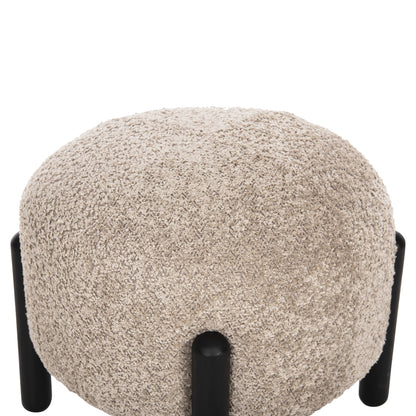 Stool Round Ewan Hm9596.08 Beige Boucle Fabric-black Metal Legs Φ45x36hcm.