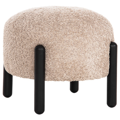 Stool Round Ewan Hm9596.08 Beige Boucle Fabric-black Metal Legs Φ45x36hcm.