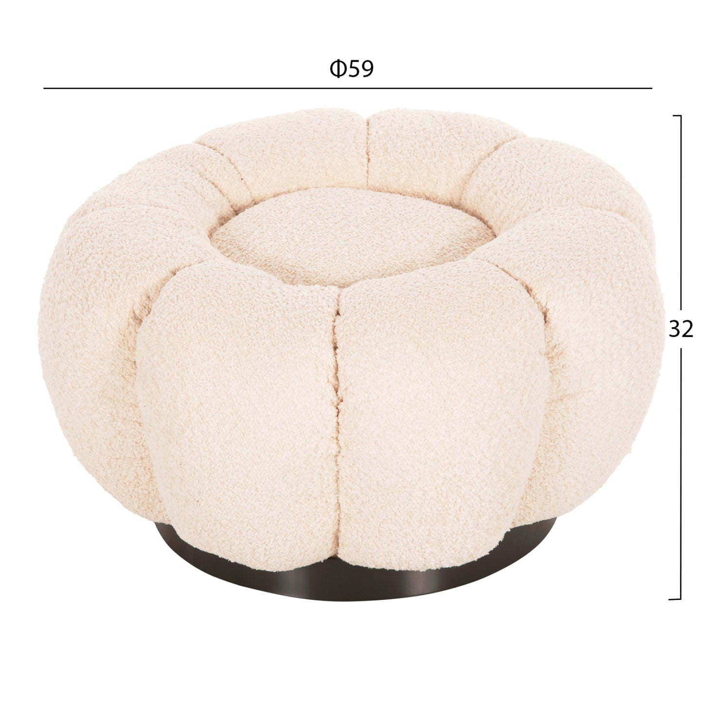 Stool Round Grymm Hm9602.06 Ecru Boucle-black Metal Base Φ60x31hcm.