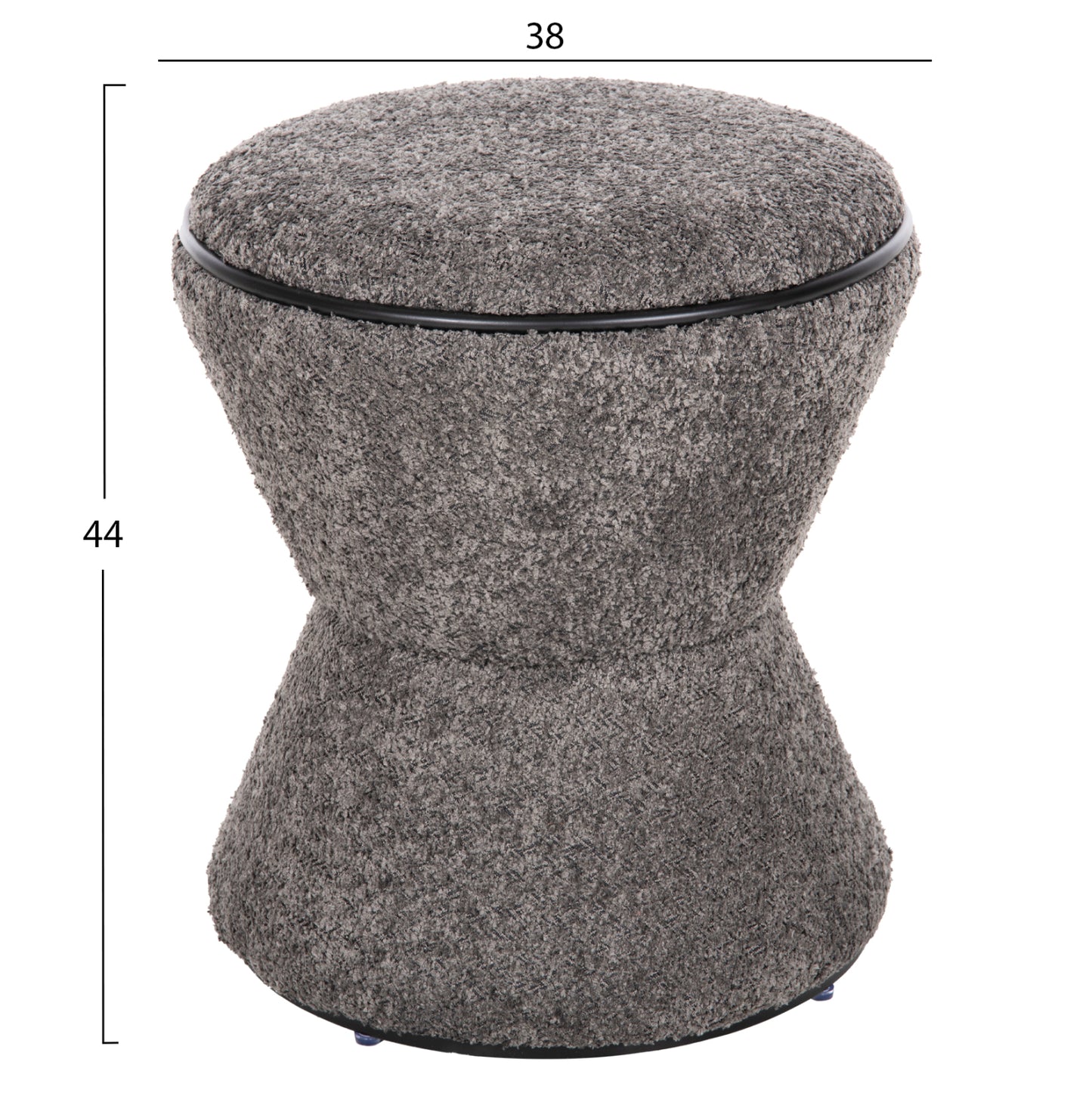 Stool Round Linner Hm9604.01 Boucle Fabric Grey-black Detail D38x44 Cm.