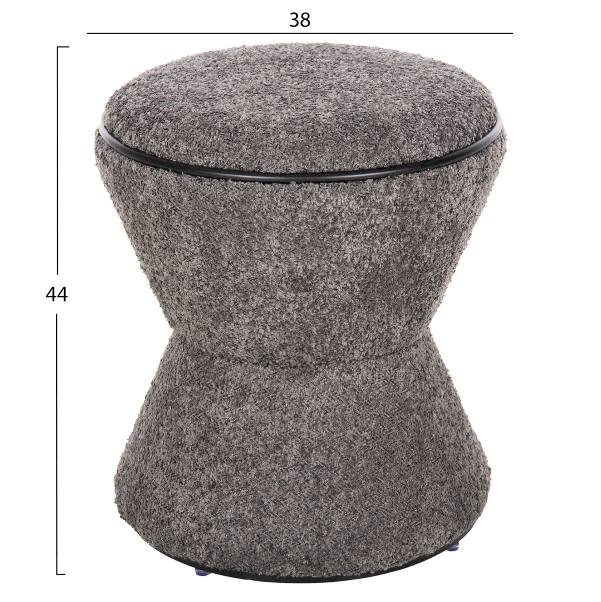Stool Round Linner Hm9604.01 Boucle Fabric Grey-black Detail D38x44 Cm.