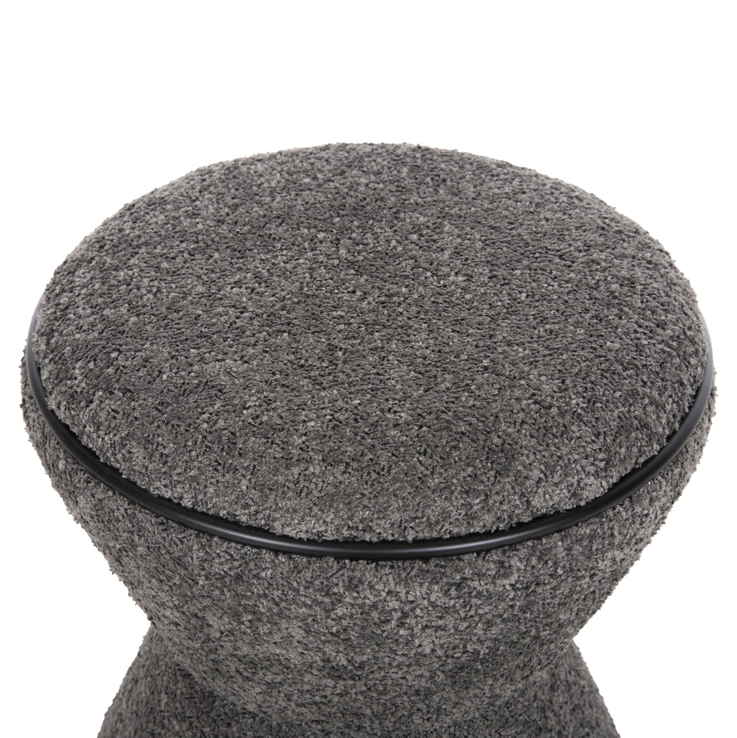 Stool Round Linner Hm9604.01 Boucle Fabric Grey-black Detail D38x44 Cm.