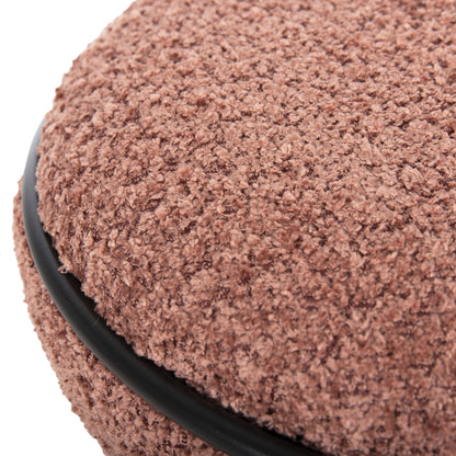 Stool Round Linner Hm9604.02 Boucle Fabric Pink-black Detail D38x44 Cm.