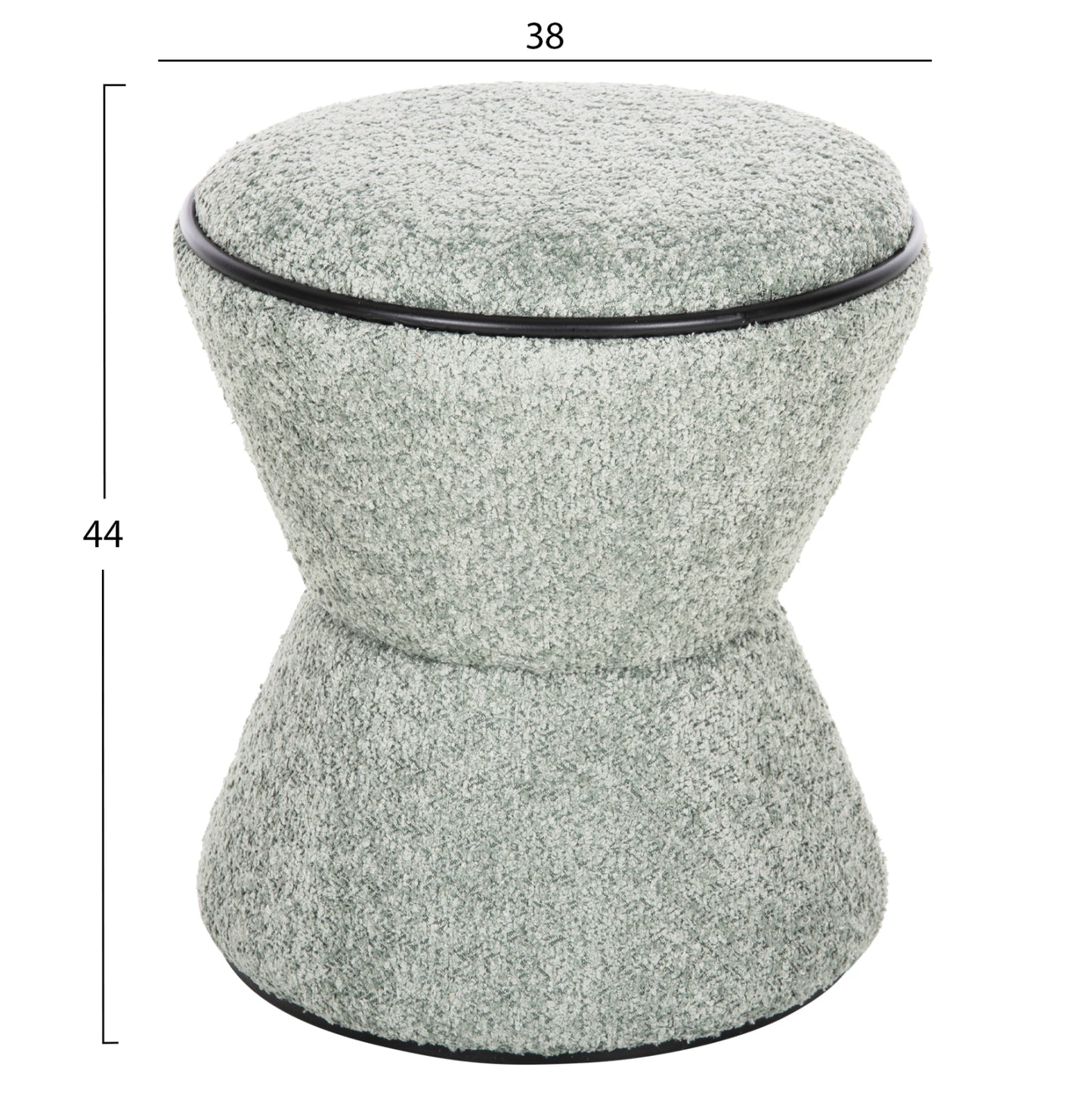 Stool Round Linner Hm9604.05 Boucle Fabric Pistachio Green-black Detail D38x44 Cm.