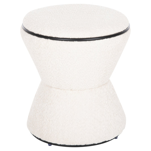 Stool Round Linner Hm9604.06 Boucle Fabric Ecru-black Detail D38x44 Cm.