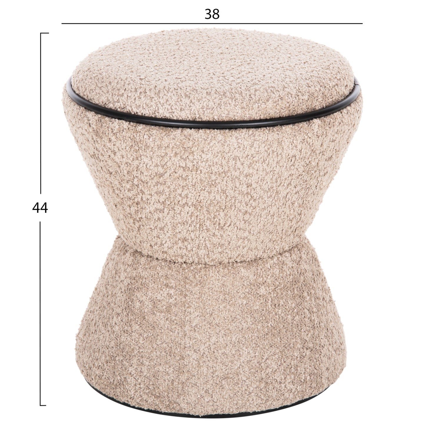 Stool Round Linner Hm9604.08 Boucle Fabric Beige-black Detail D38x44 Cm.