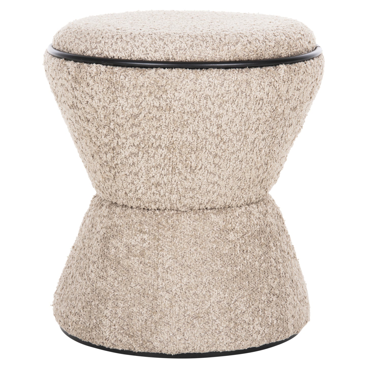 Stool Round Linner Hm9604.08 Boucle Fabric Beige-black Detail D38x44 Cm.