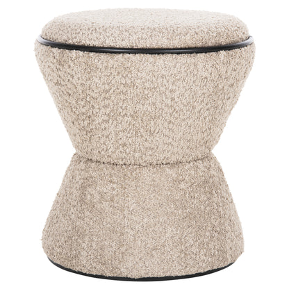 Stool Round Linner Hm9604.08 Boucle Fabric Beige-black Detail D38x44 Cm.