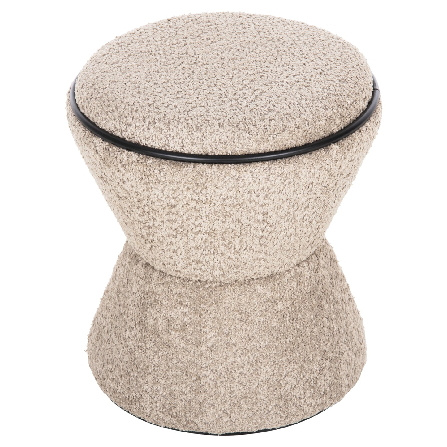 Stool Round Linner Hm9604.08 Boucle Fabric Beige-black Detail D38x44 Cm.