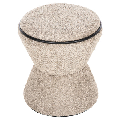 Stool Round Linner Hm9604.08 Boucle Fabric Beige-black Detail D38x44 Cm.