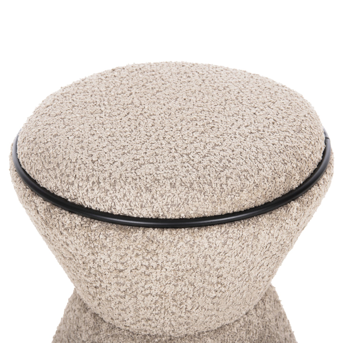 Stool Round Linner Hm9604.08 Boucle Fabric Beige-black Detail D38x44 Cm.