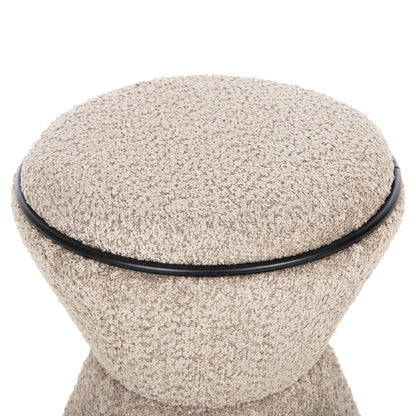 Stool Round Linner Hm9604.08 Boucle Fabric Beige-black Detail D38x44 Cm.