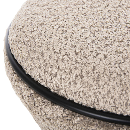 Stool Round Linner Hm9604.08 Boucle Fabric Beige-black Detail D38x44 Cm.