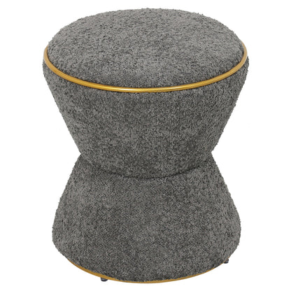 Stool Round Linner Hm9604.11 Boucle Fabric Grey-gold Detail Φ38,5x43hcm.
