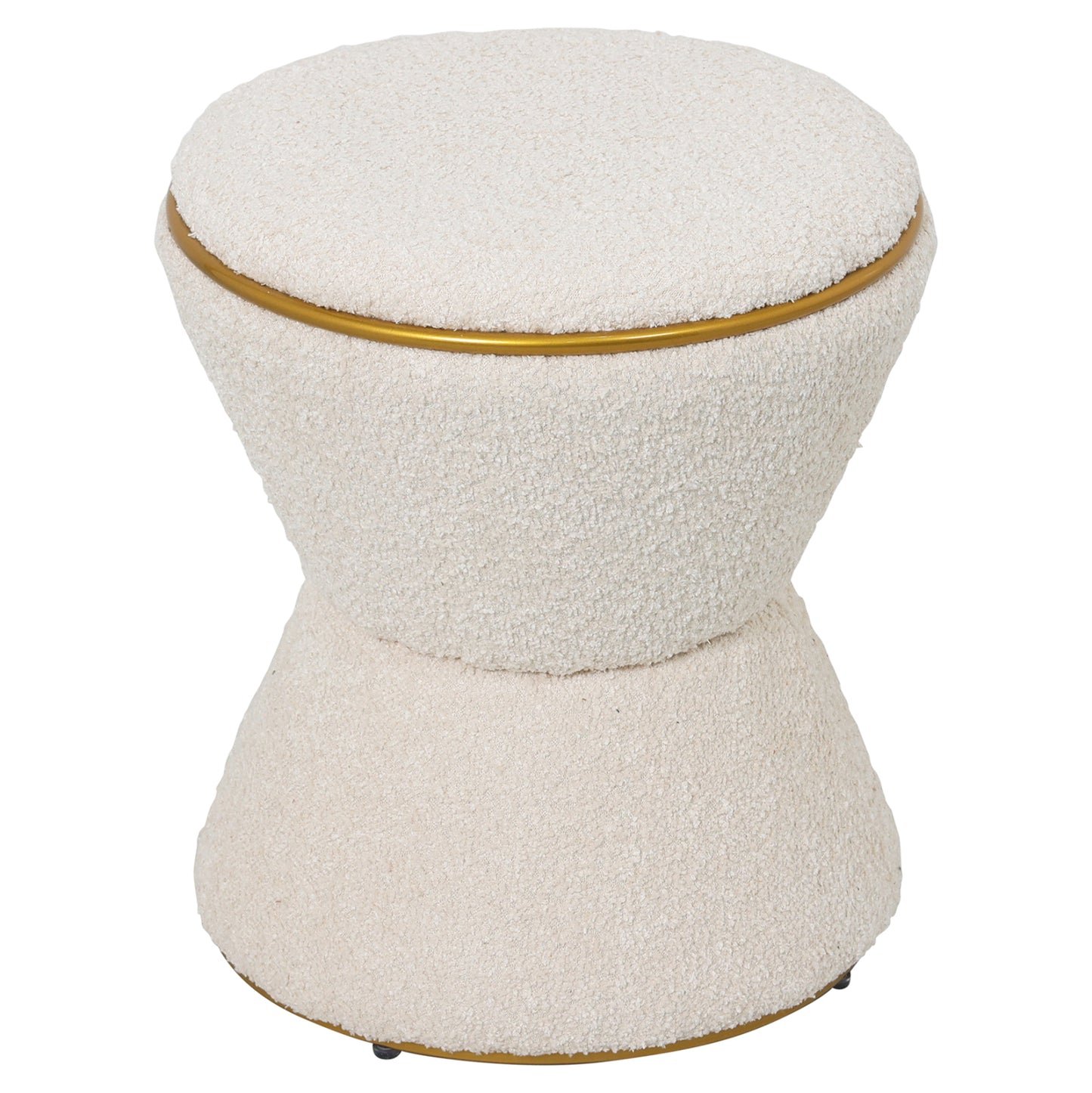 Stool Round Linner Hm9604.16 Boucle Fabric Ecru-gold Detail Φ38,5x43hcm.