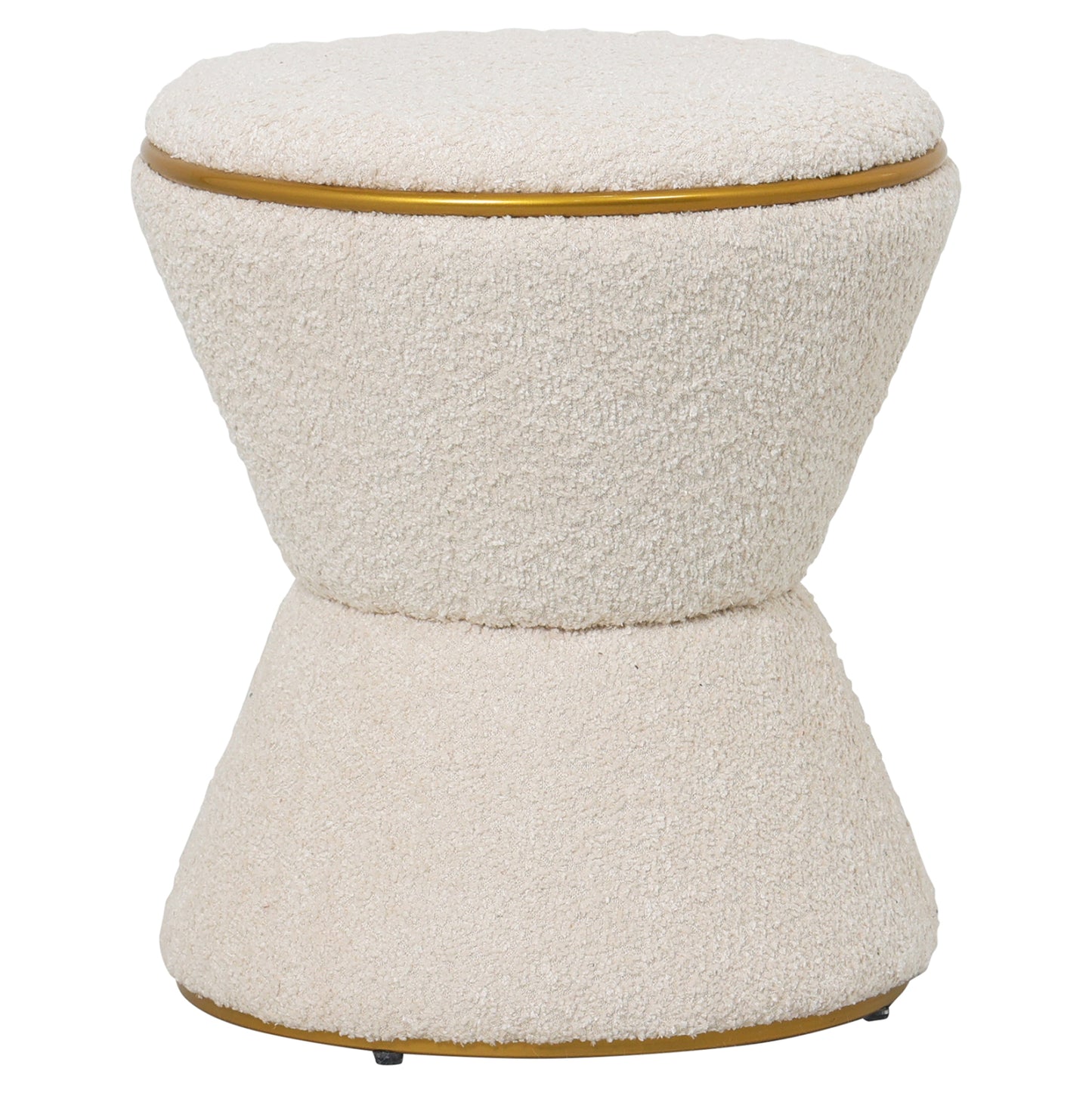 Stool Round Linner Hm9604.16 Boucle Fabric Ecru-gold Detail Φ38,5x43hcm.