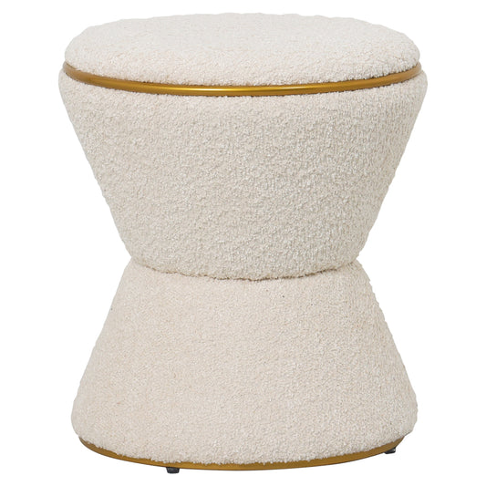 Stool Round Linner Hm9604.16 Boucle Fabric Ecru-gold Detail Φ38,5x43hcm.