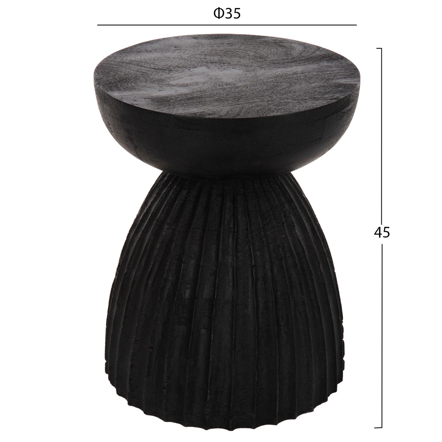 Stool Round Scallop Hm9702 Solid Mango Wood In Black Φ35x45hcm.