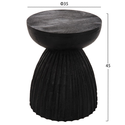Stool Round Scallop Hm9702 Solid Mango Wood In Black Φ35x45hcm.