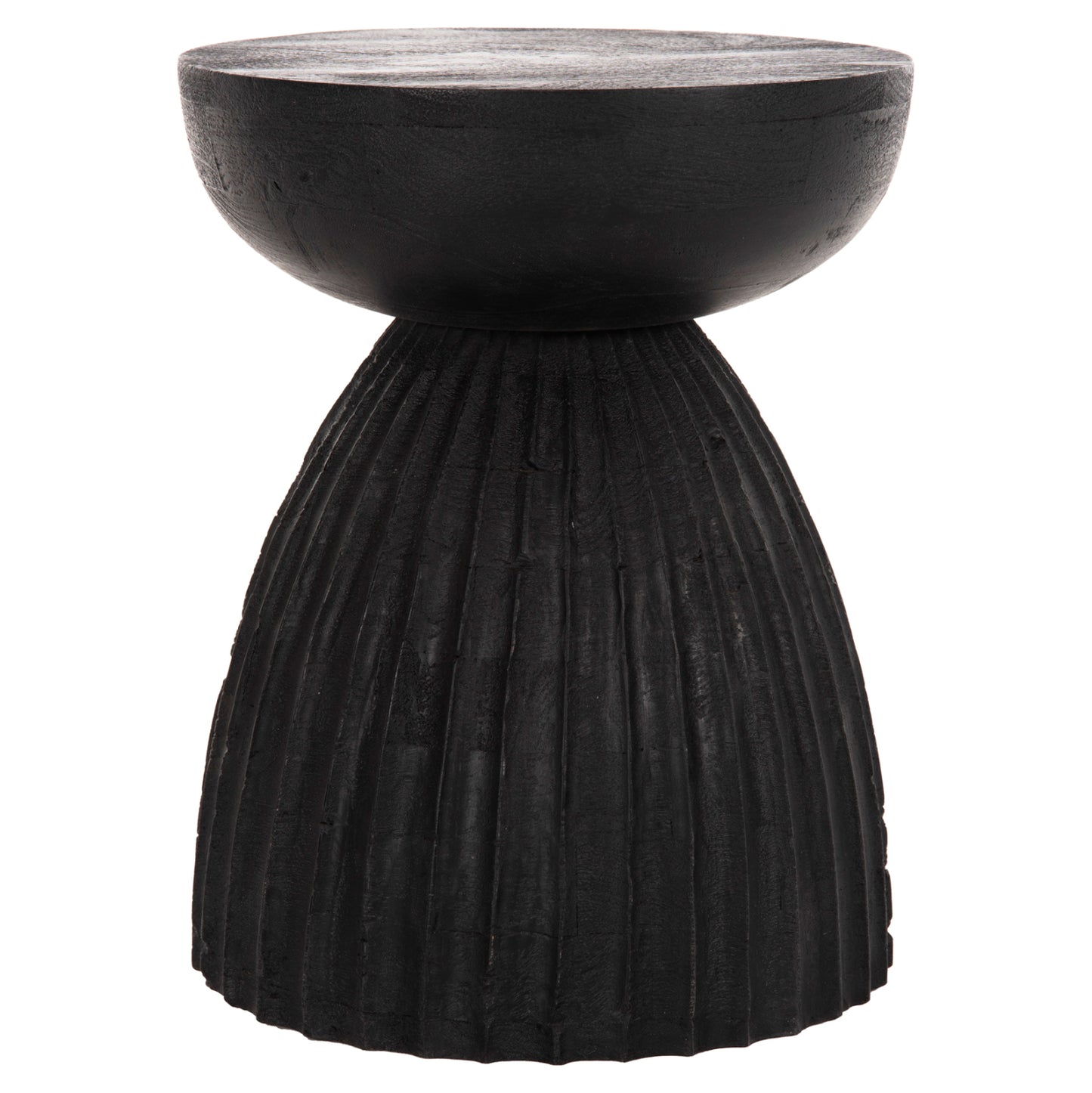 Stool Round Scallop Hm9702 Solid Mango Wood In Black Φ35x45hcm.