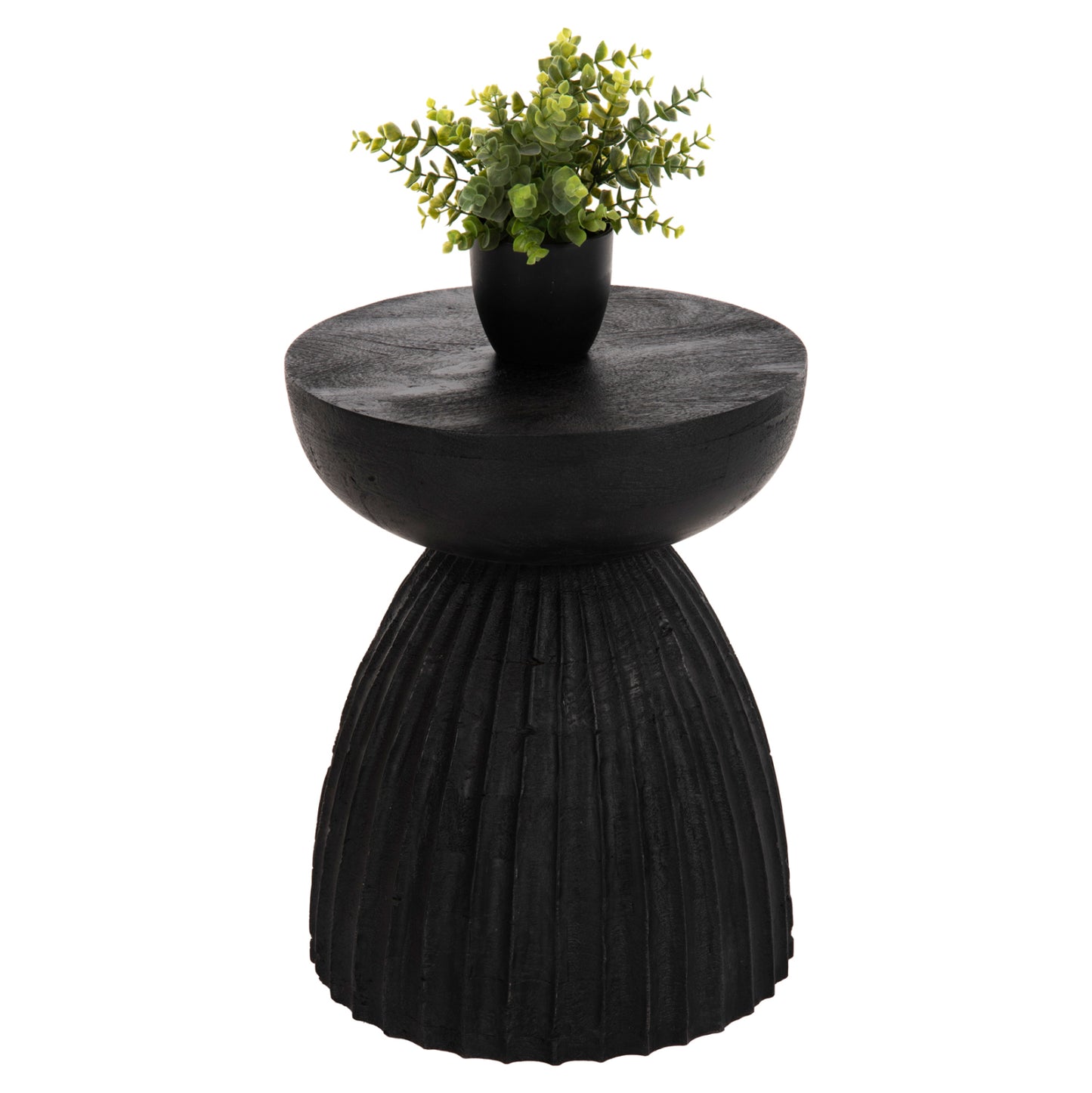 Stool Round Scallop Hm9702 Solid Mango Wood In Black Φ35x45hcm.
