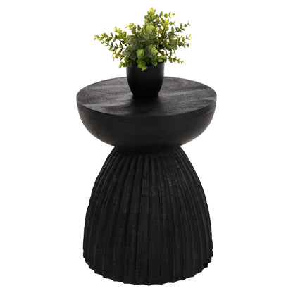 Stool Round Scallop Hm9702 Solid Mango Wood In Black Φ35x45hcm.