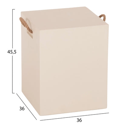 Square Stool With Rope Handles Zak Hm6581.02 Fiber Cement In Beige 36x36x45.5hcm.