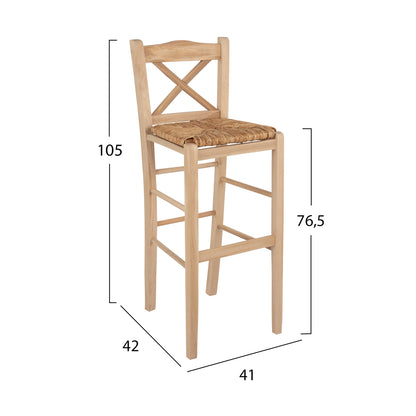 Wooden Traditional Stool Unpainted With Straw Hm10375.02