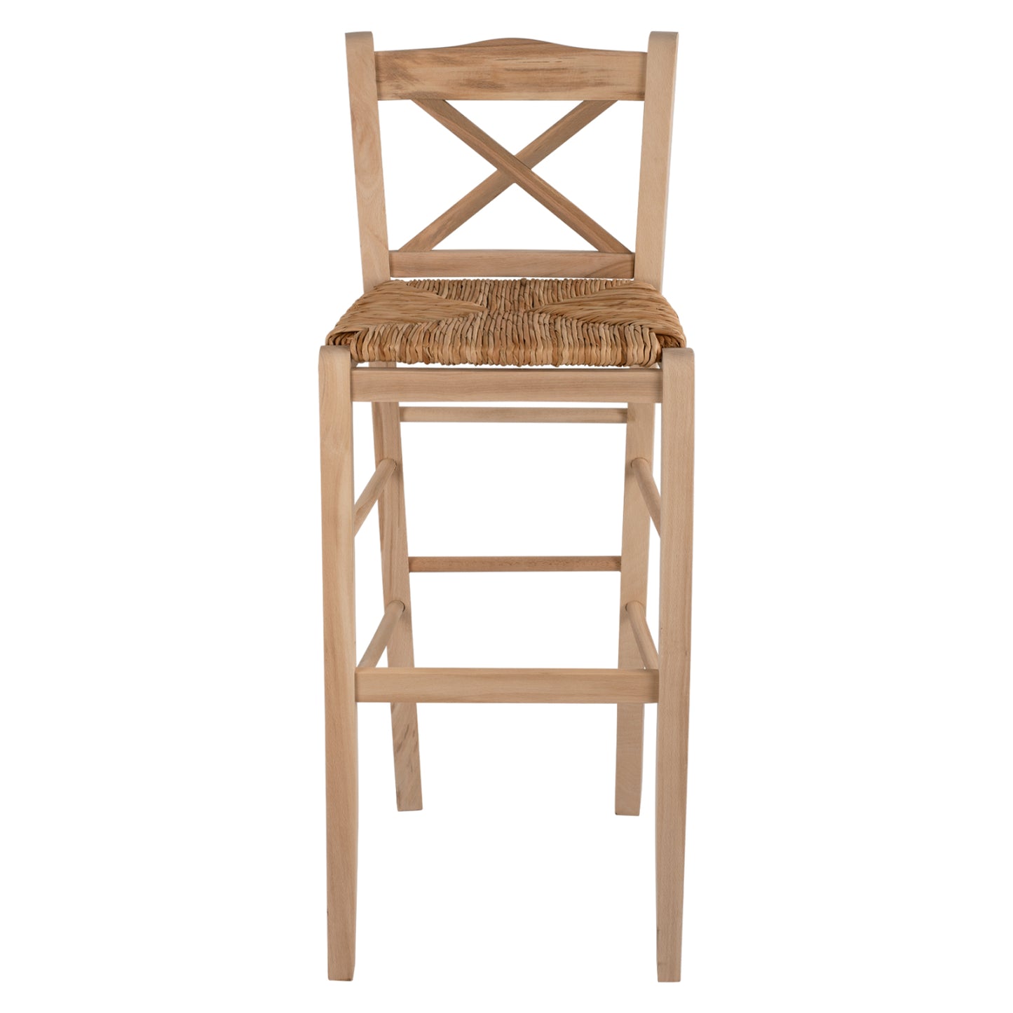 Wooden Traditional Stool Unpainted With Straw Hm10375.02