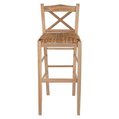Wooden Traditional Stool Unpainted With Straw Hm10375.02