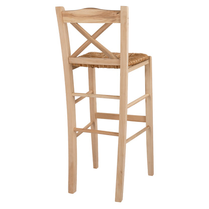 Wooden Traditional Stool Unpainted With Straw Hm10375.02