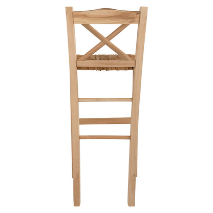 Wooden Traditional Stool Unpainted With Straw Hm10375.02