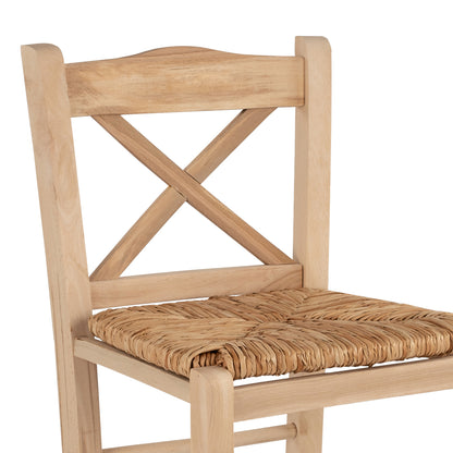 Wooden Traditional Stool Unpainted With Straw Hm10375.02
