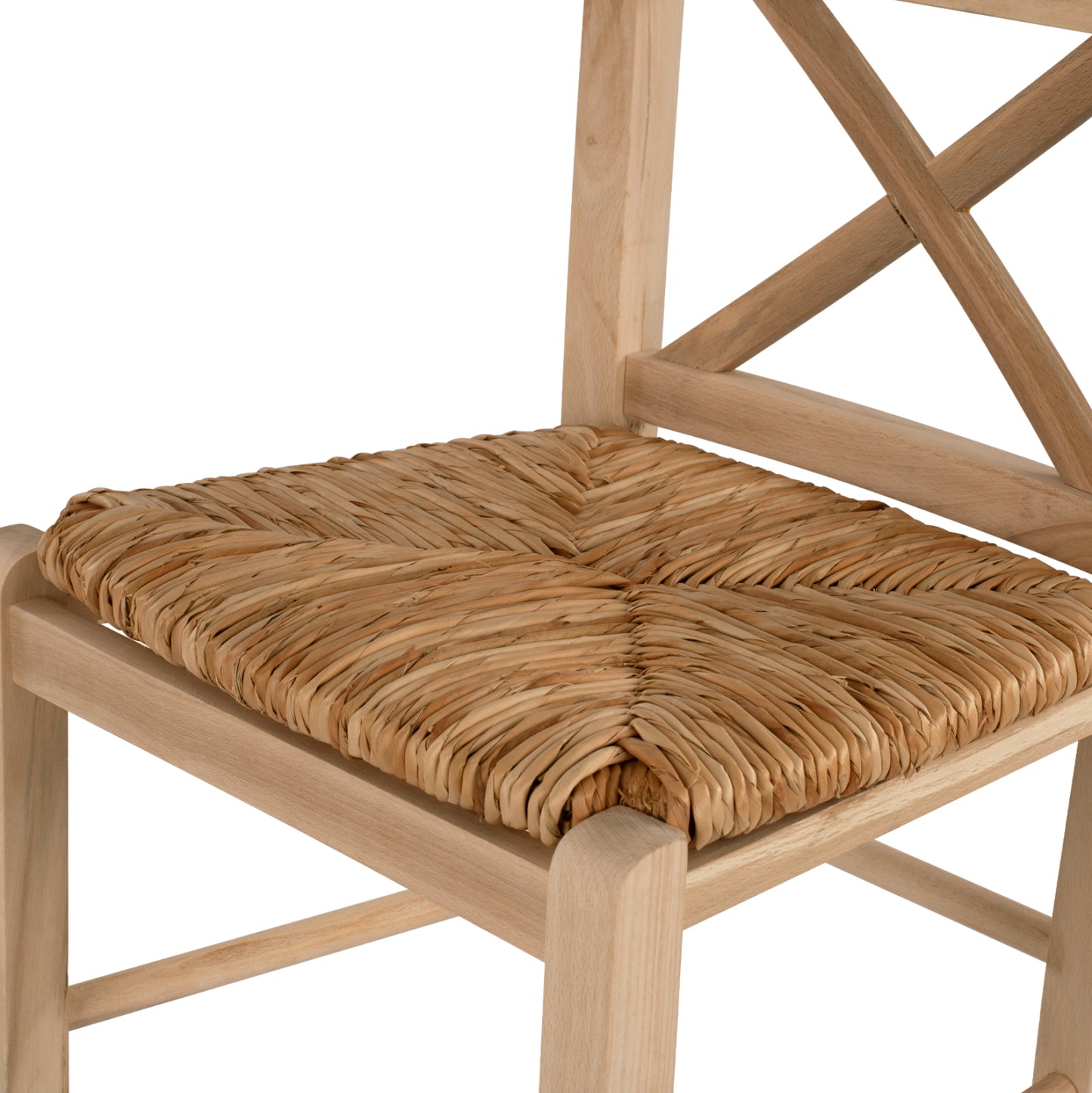 Wooden Traditional Stool Unpainted With Straw Hm10375.02
