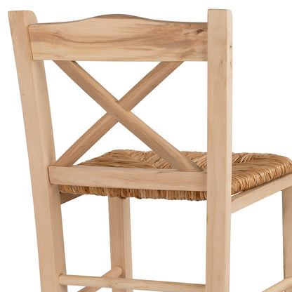 Wooden Traditional Stool Unpainted With Straw Hm10375.02