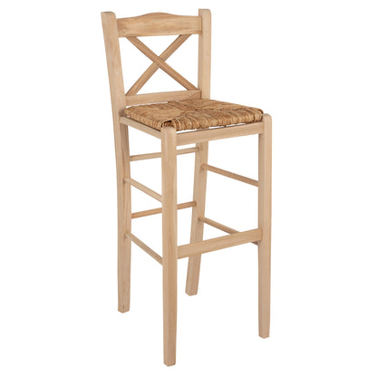 Wooden Traditional Stool Unpainted With Straw Hm10375.02