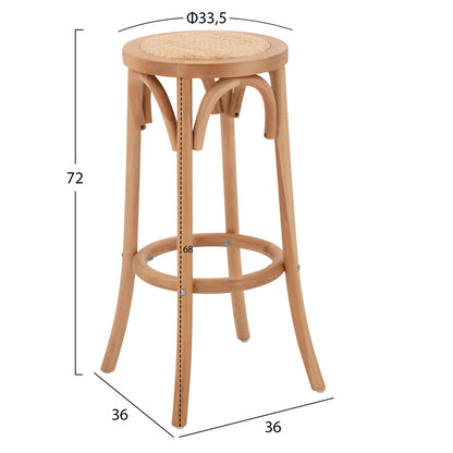 Wooden Stool From Beech Wood In Natural Color With Mat Φ36x72Ηcm-- Hm8751.01