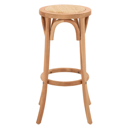 Wooden Stool From Beech Wood In Natural Color With Mat Φ36x72Ηcm-- Hm8751.01